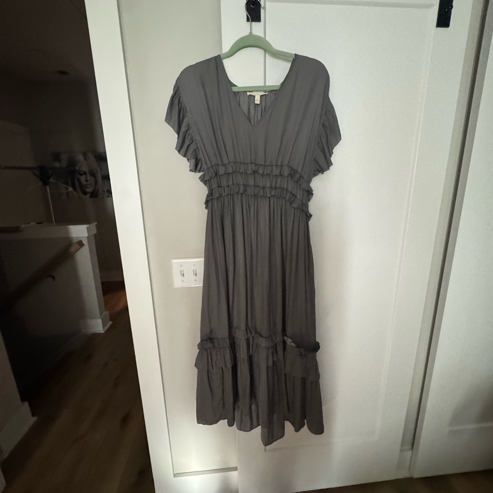 Grade & Gather -Gray Ruffled Midi Dress